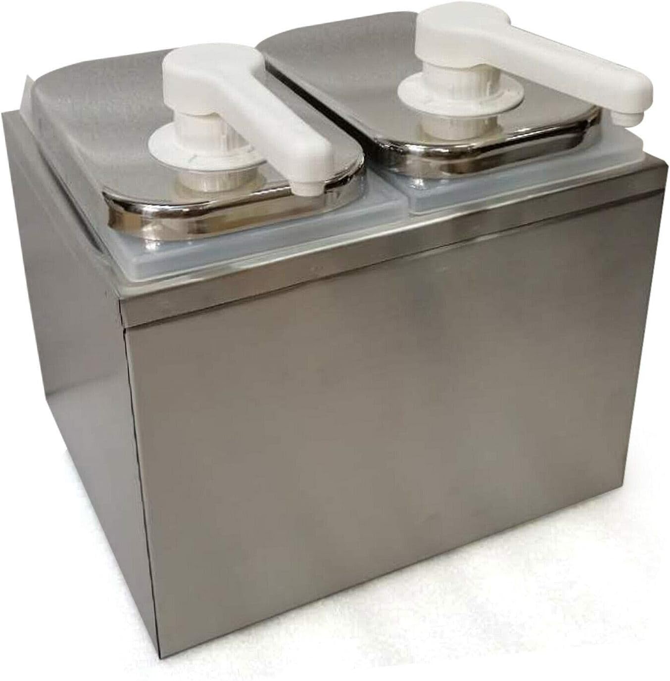 Gdrasuya10 Commercial Sauce Dispenser Pump Stainless Steel Condiment Pump Station Squeeze Condiment Dispensing Pump Buffet Equipment Dual Bucket for Salad Jam Sauce Squeeze (4L/2 Head)