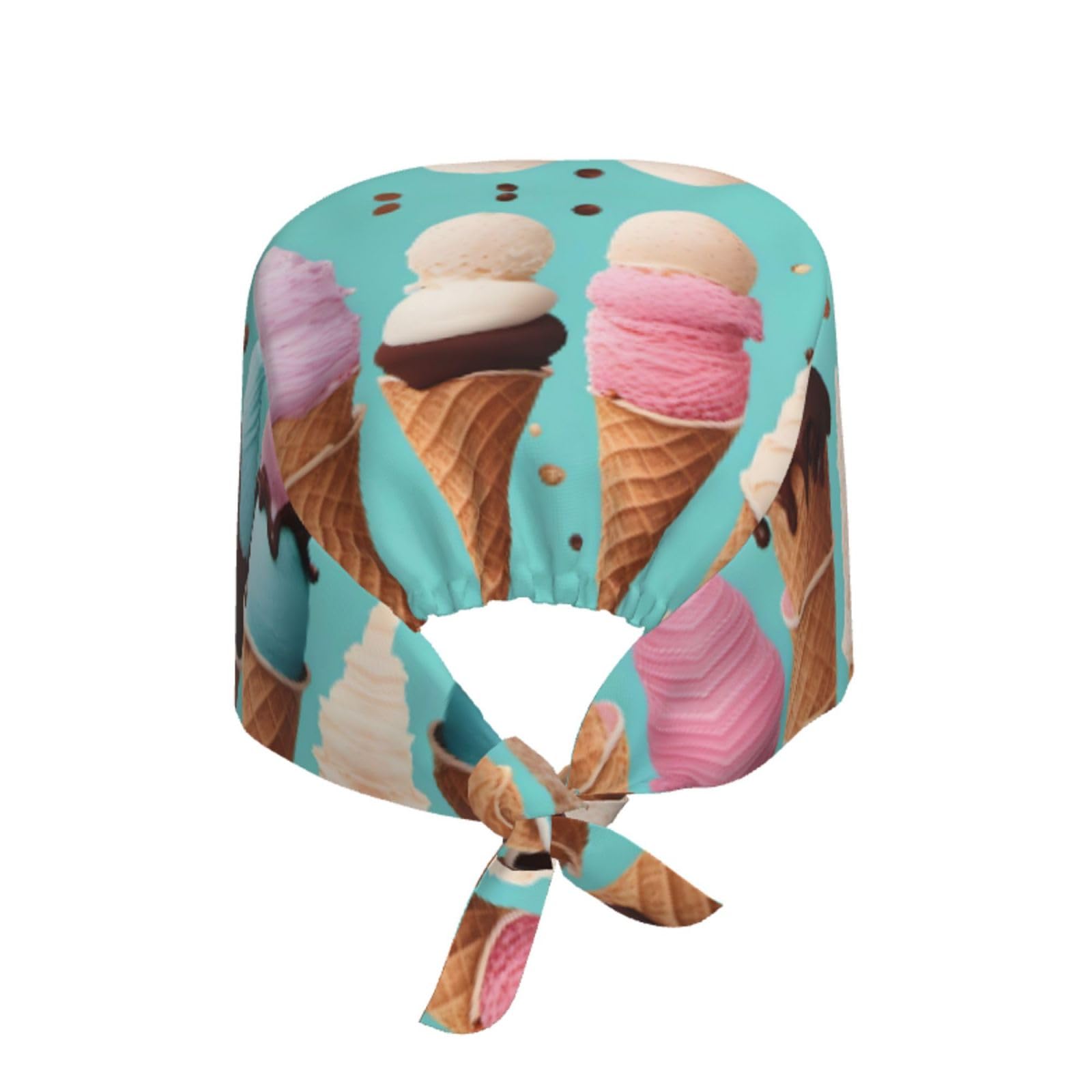 YYHHAOFA Breathable Work Hat Ice Cream Cones Printed for Chef, Nursing, Spa, Facial Care, Fitness