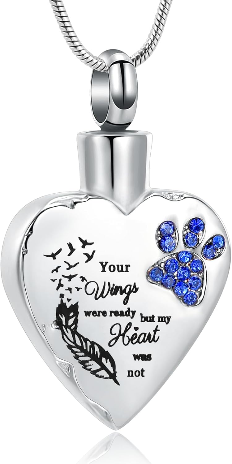 memorial jewelry Your Wings were Ready, But My Heart was Not Stainless Steel Carved Locket Cremation Urn Necklace for Pet Dog Cats