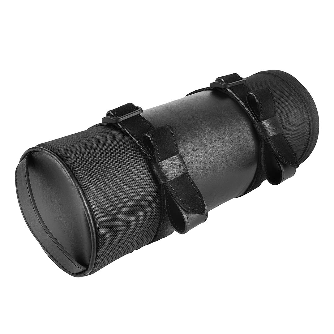 Sacoche Cylindrique de Moto The Original - Cuir de Vachette Pleine Fleur Vintage & Nylon - Imperméable & Léger - Sacoche Ajustable - Ergonomique - Durable - Garantie 3 Ans (Black)