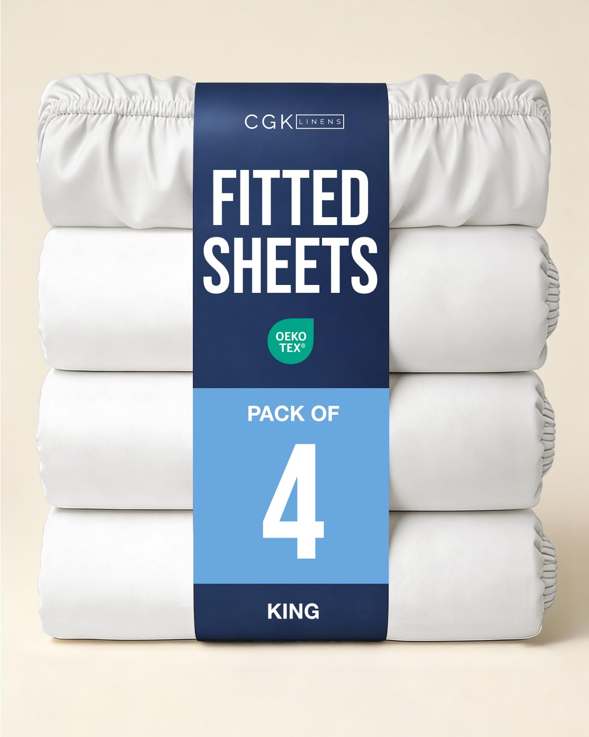 King Fitted Sheet - Pack of 4 Single Fitted Bottom Sheet - Antique White