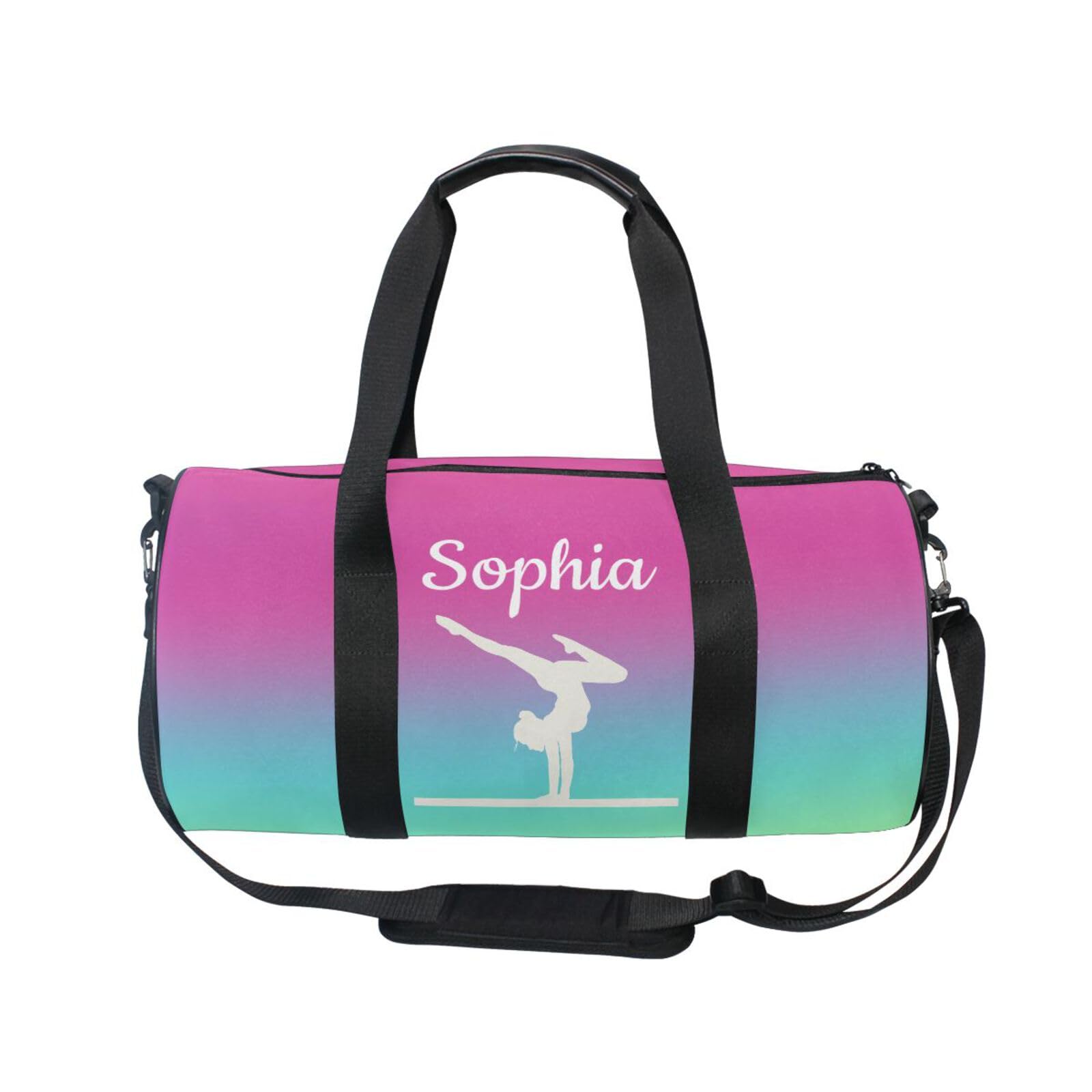 Sac de sport personnalisé pour filles avec motif dégradé corail - Nom personnalisé - Sac de gym pour enfants - Sacs de danse - Équipement de gymnastique - Rangement - Cadeaux de gymnastique pour