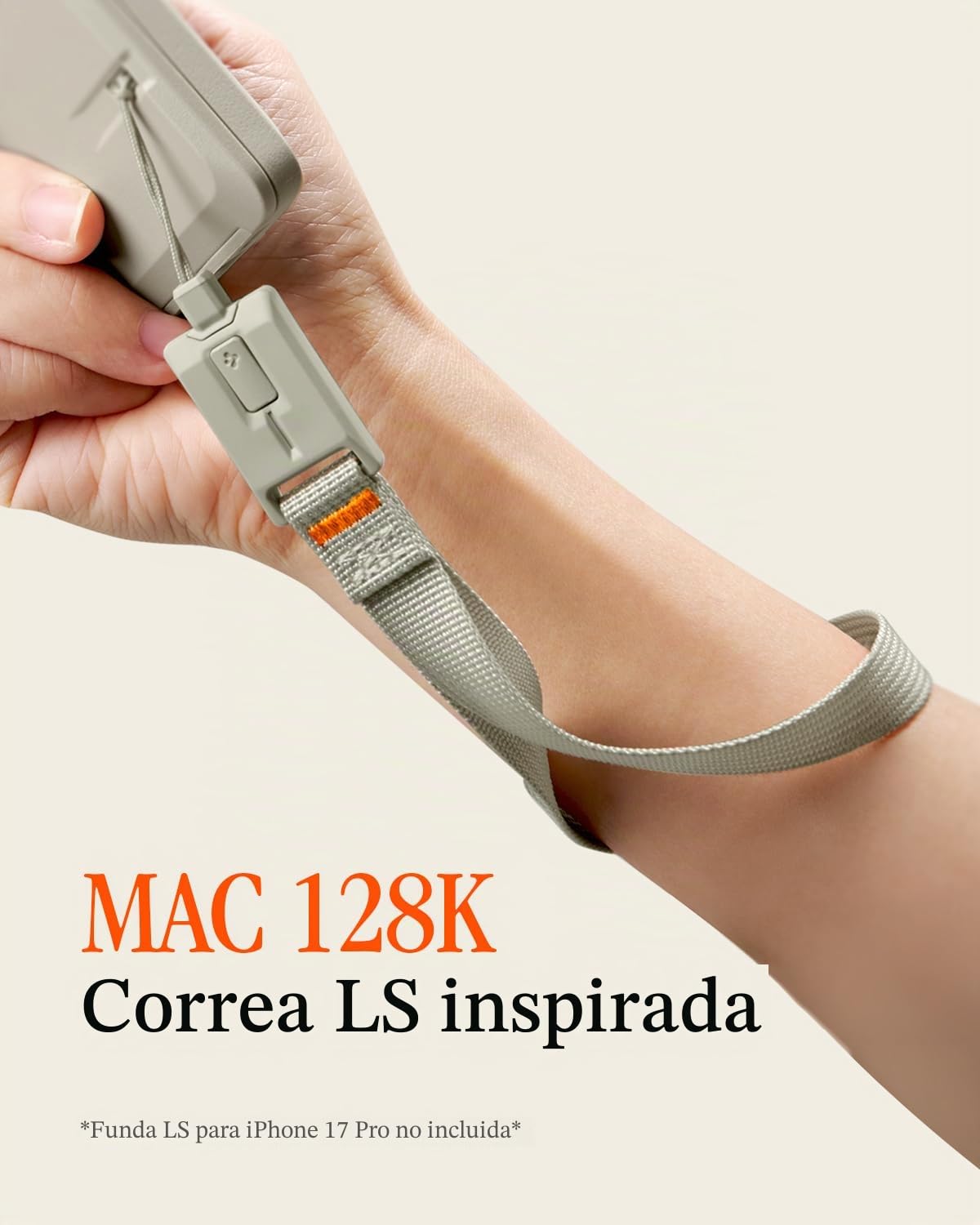 Spigen Wrist Strap [Classic LS], Diseño Monotono Premium, Sistema de Bloqueo Seguro, Correa de Mano/Muñeca Antipérdida y Antirrobo – Stone | Para iPhone 17, Galaxy S25, Pixel 10, AirPods Pro 3, cámaras, llaveros, piedra