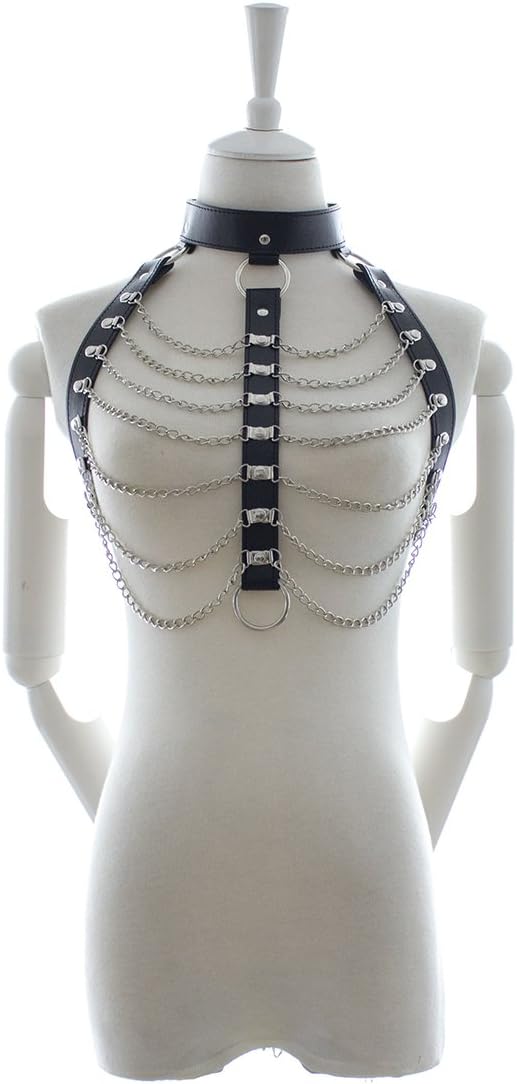BDSM Adult Sex Multi Chain Clothing, Female Sex Goods Chain Leather Suit Bondage Suit Binding Pants