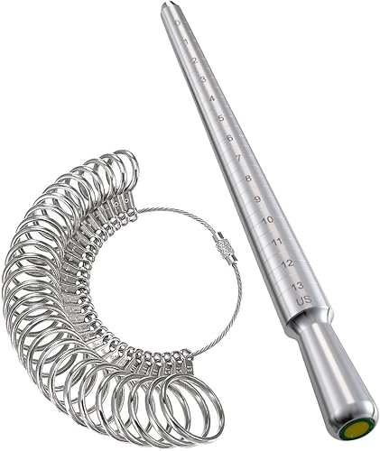 Miniatura 7 de Meowoo Juego de herramientas de medición de anillo, medidores de anillo con medidor de dedo, herramientas de medición de anillos de mandril para