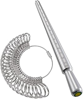 Meowoo Ring Sizer Measuring Tool Set, Metal Ring Guage for Ring Measurer, Integrated Conical Solid Ring Mandrel Sizer Tools for Ring Repair and Measurement, Jewelry Sizing Measuring, Pro 2 pcs
