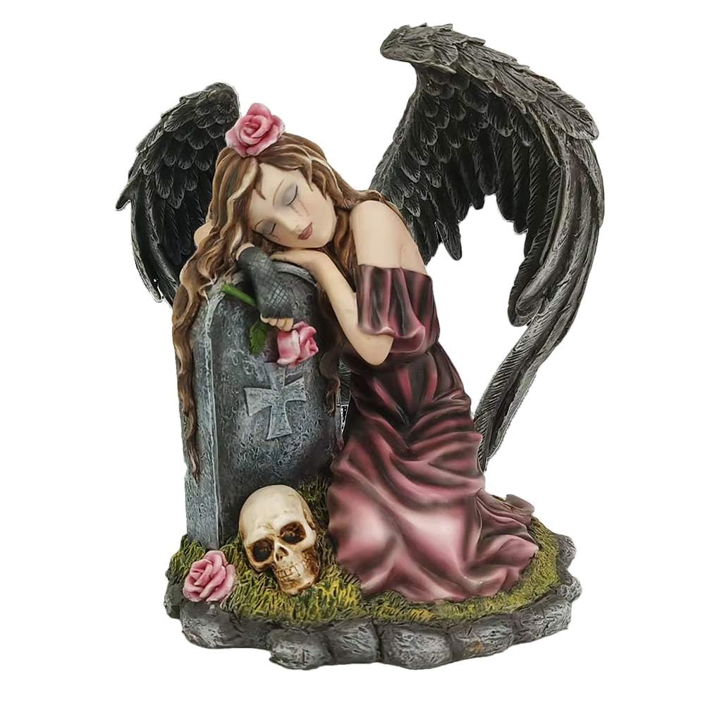 Nemesis Now Lost Love – Angelo in lutto in stile gotico, statuetta in resina con ali piumate nere, decorazione fantasy e gotica