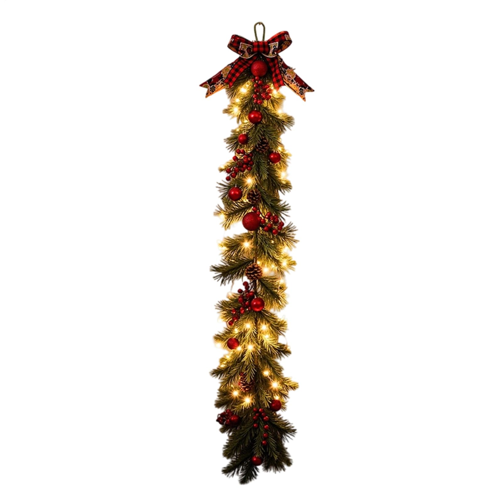 Guirlande de pin artificielle avec pommes de pin et baies rouges pour couronne de porte