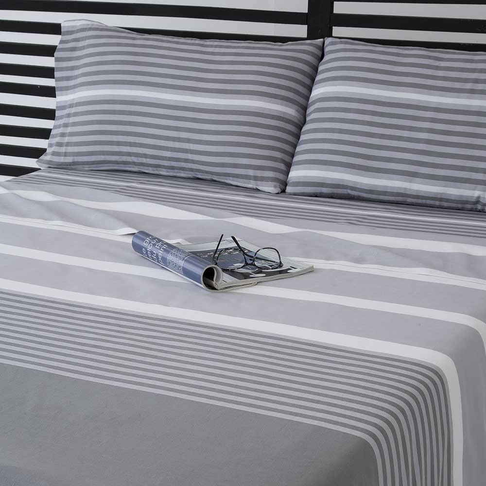 COTTON ARTean Juego sábanas Cama 200 Algodón Poliéster GAUNA Gris | Incluye 4 piezas: encimera, bajera ajustable, 2 fundas de almohada. Certificado OEKO-TEX