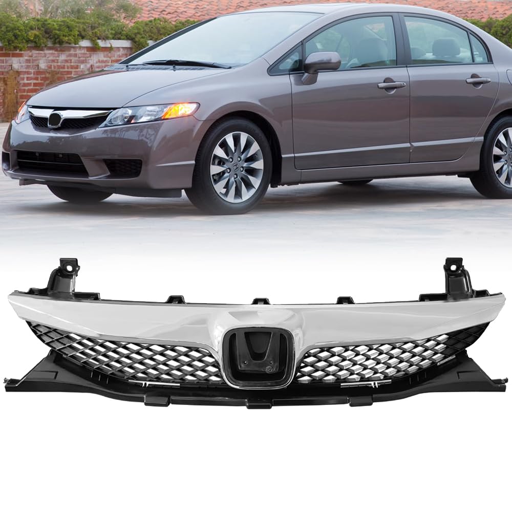 Front Bumper Grille For Honda Civic 4 Door Sedan Black With Chrome Trim Grill 2009-2011 HO1210127 71121SNAA50