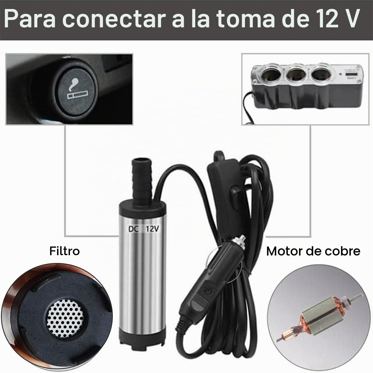 Kingkind Sun 12 V Bomba sumergible eléctrica diésel con red de filtro y manguera de 3 m para vehículo, caravana, camión, caravana, barco marino