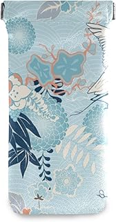 susiyo Vintage White Crane Blue Glasses Case Portable Microfiber PU Leather Soft Sunglasses Bag Eyeglasses Pouch Holder Squeeze Top for Women Men