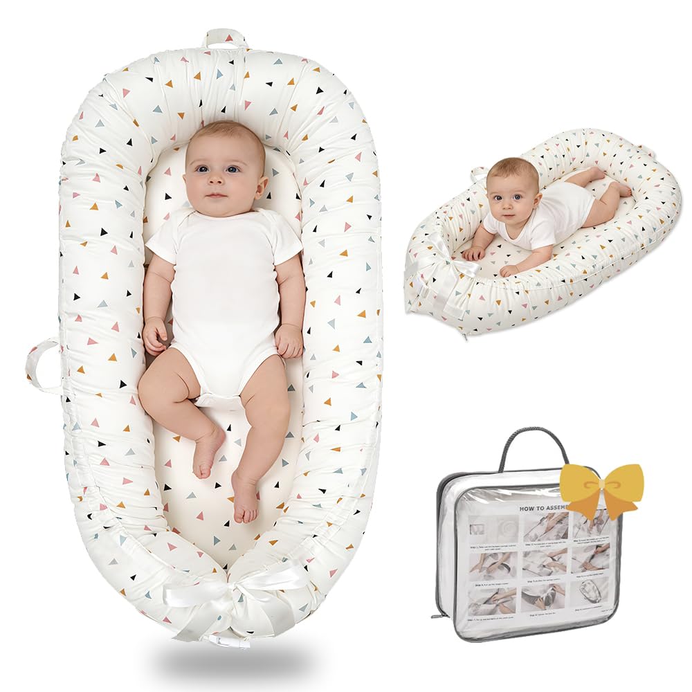 Baby Lounger-Breathable and Soft Organic 100% Cotton, Portable Infant Lounger with Removable Lounger Cover, Floor Lounger for Newborn - Triangle