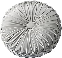 HLOVME Handmade Round Velvet Throw Pillow 13.7" Small Decorative Cushion for Couch Bed Chair - Soft Plush Light Grey 19 Colors