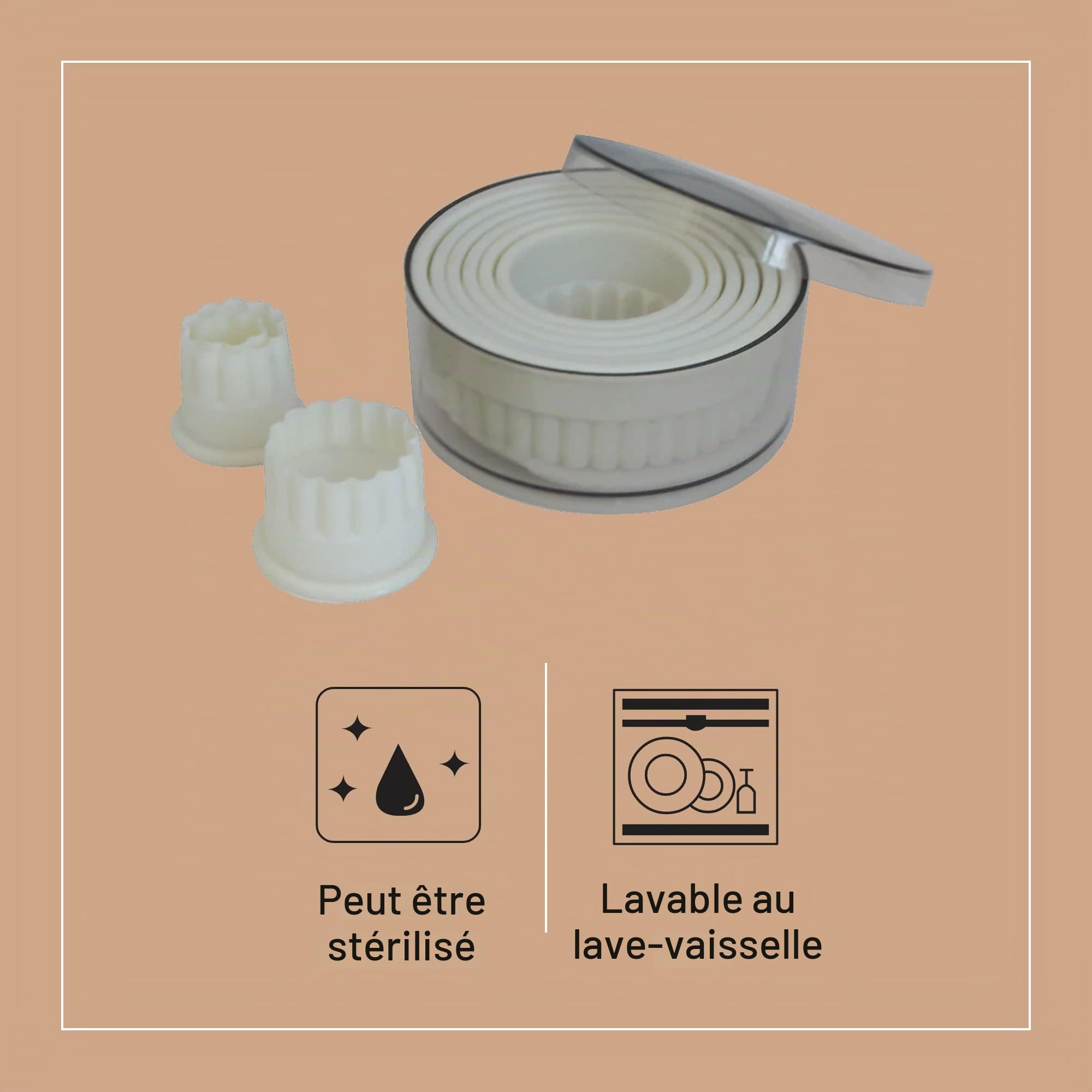 DE BUYER DŽcoupoir Plastique Rond cannelŽ 2 ˆ 10 cm Assortis x 9, Ivoire