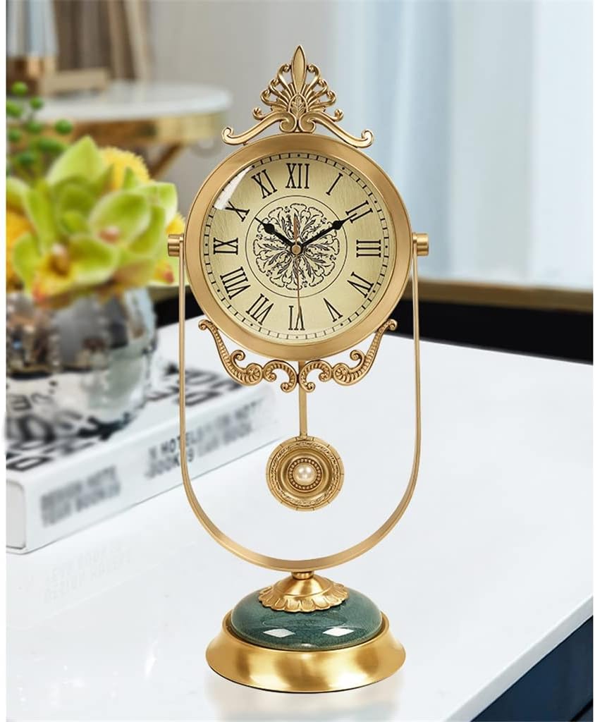 European-Style Pure Brass Desk Clock Modern Entrance Living Room Bedroom Home Decoration Table Clocks Villa Orments (Color : A Size : 20.5 * 50.5cm)