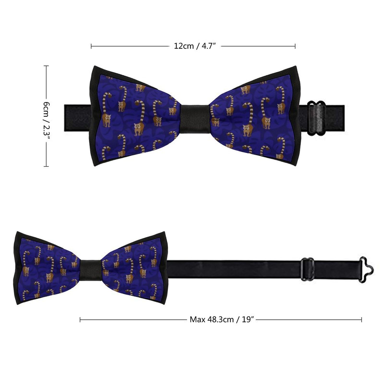 GoasNei Cute Lemurs Pattern Bow Tie for Men Adjustable Necktie Funny Tie Neck Ties for Weddings Party