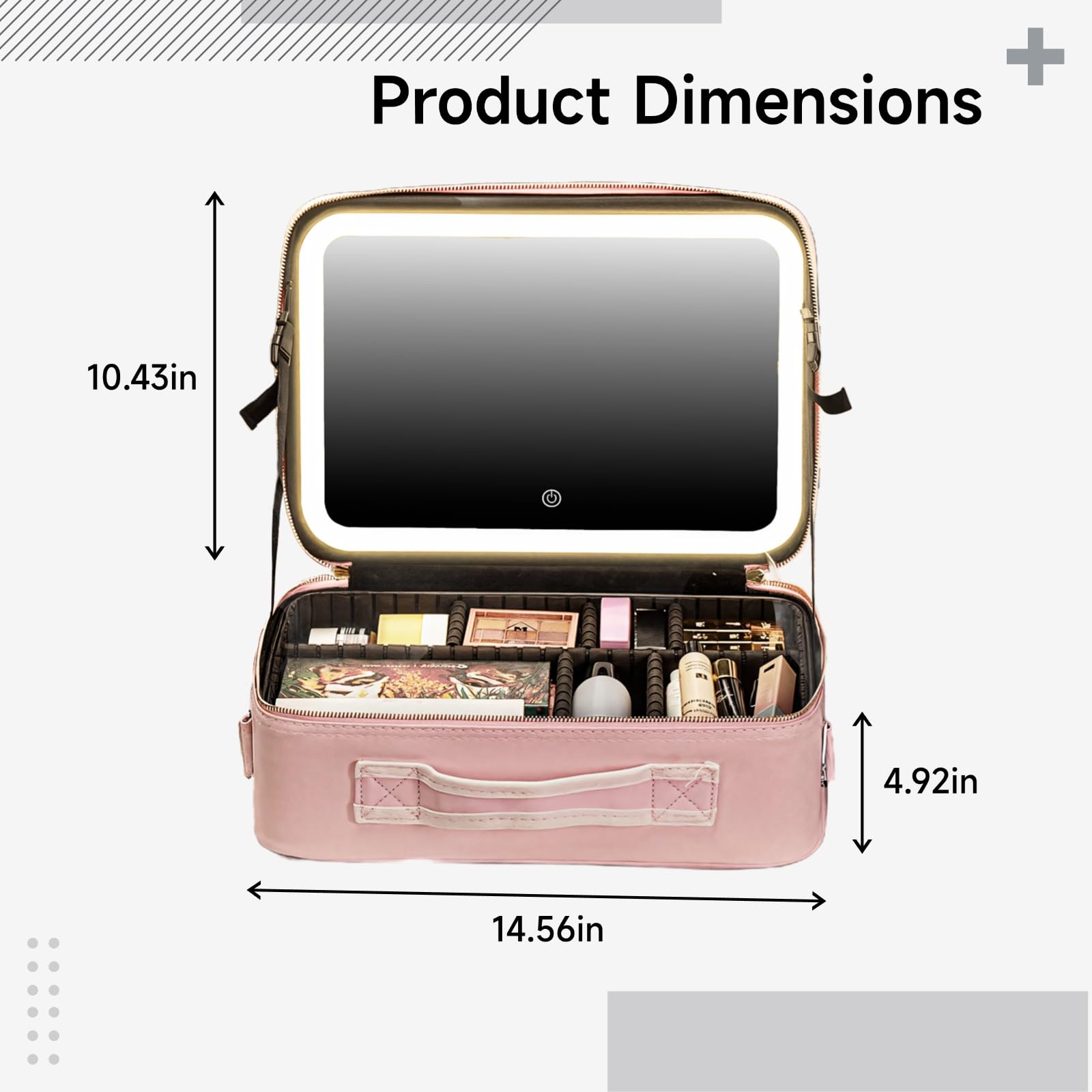 Kosmetyczka z lustrem LED, organizer na kosmetyki o dużej pojemności, regulowane światło, skóra PU, ekran dotykowy, ładowanie USB, ręczna torba podróżna na przybory do makijażu dla kobiet