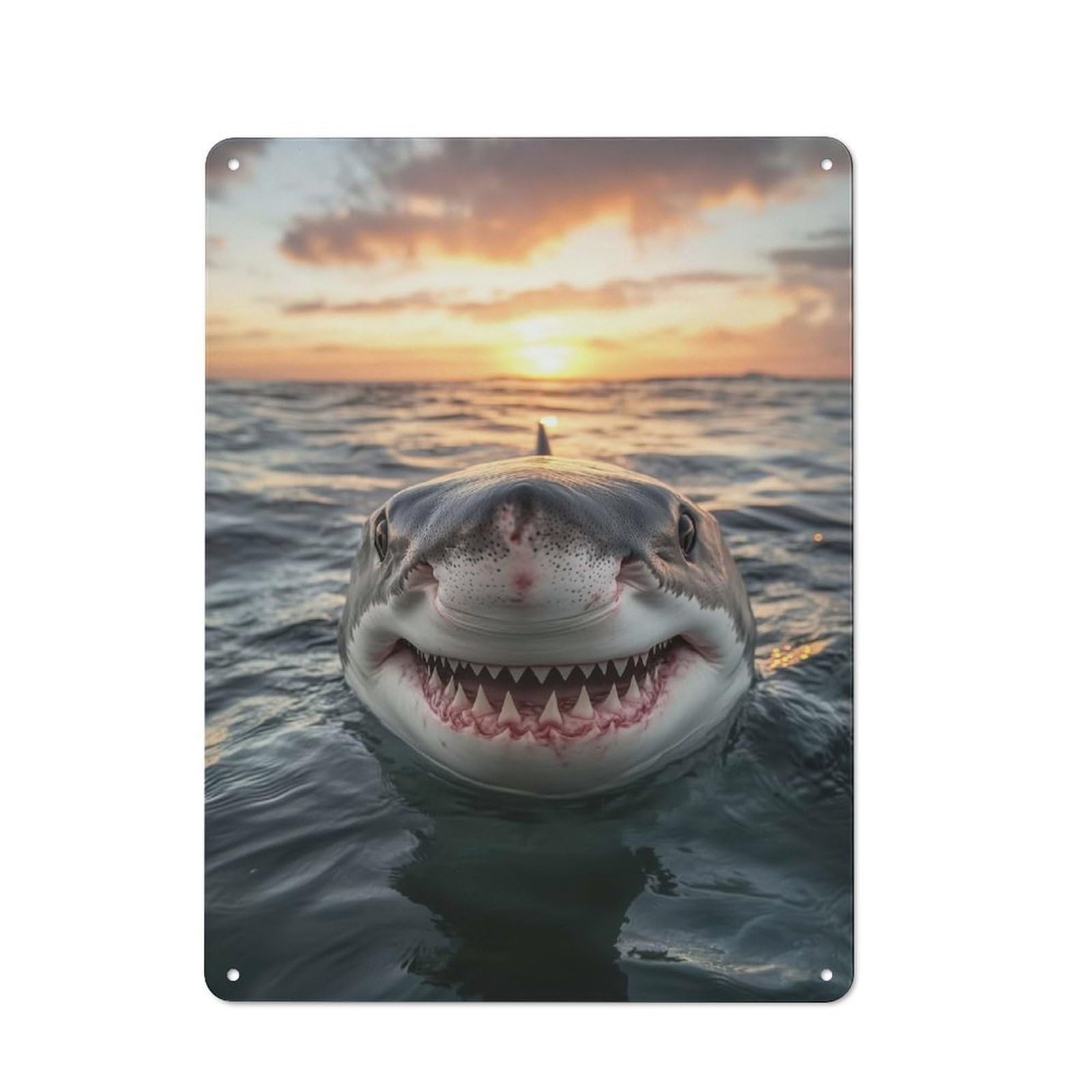 Junmoney Great White Shark Sunset Metal Plaque 40X30cm With For Pub Or Café, Retro Decor, For Pub Decor Enthusiasts Refreshing A Room In Autumn