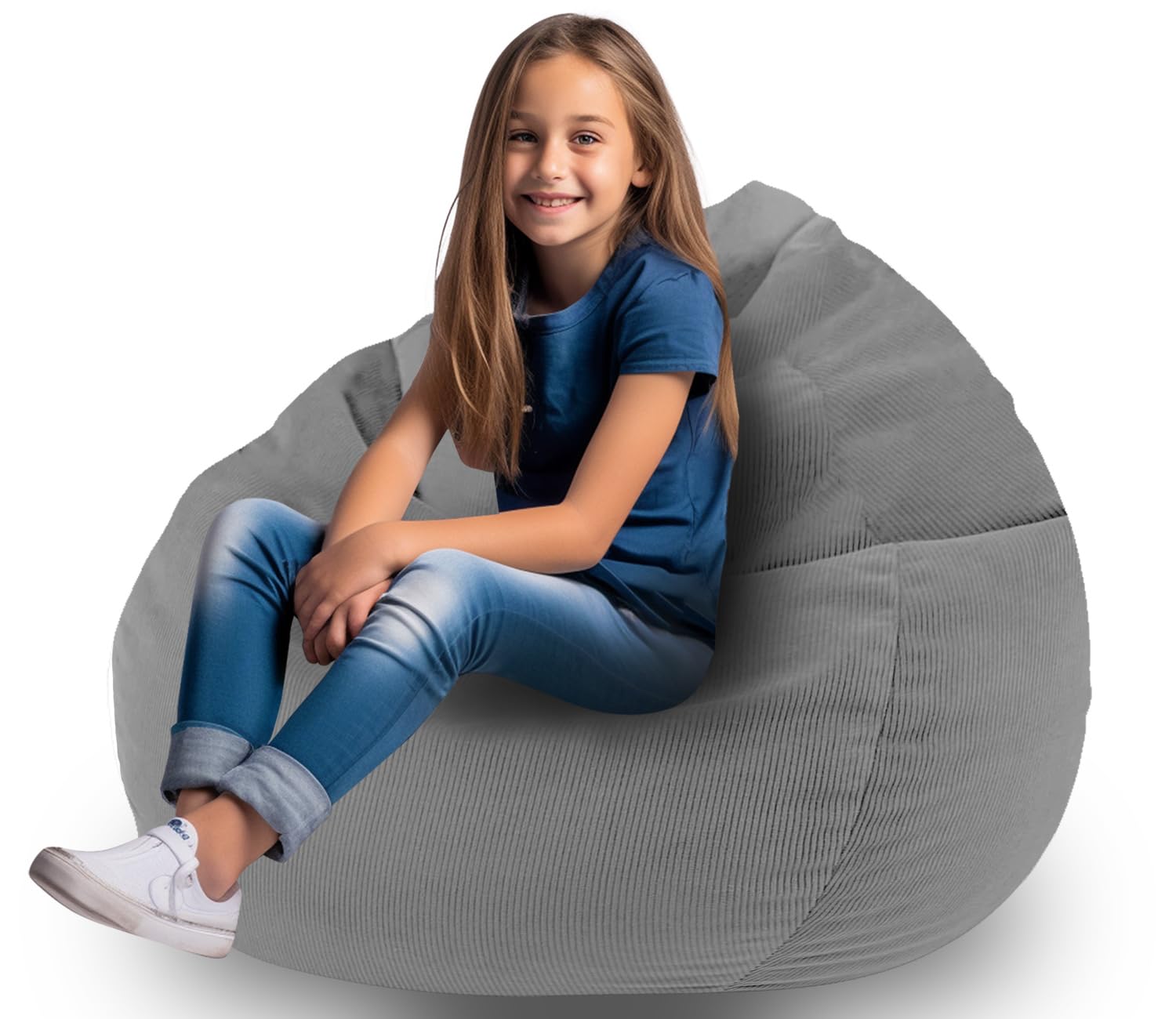 Dafftos Stuffed Animal Storage Bean Bag Chair Corduroy Toy Cover Organize Plush Toys and Textiles Perfect Ultra Soft Sack Bean Bag for Kids and Teens (No Filler) Gray, Medium, Grey
