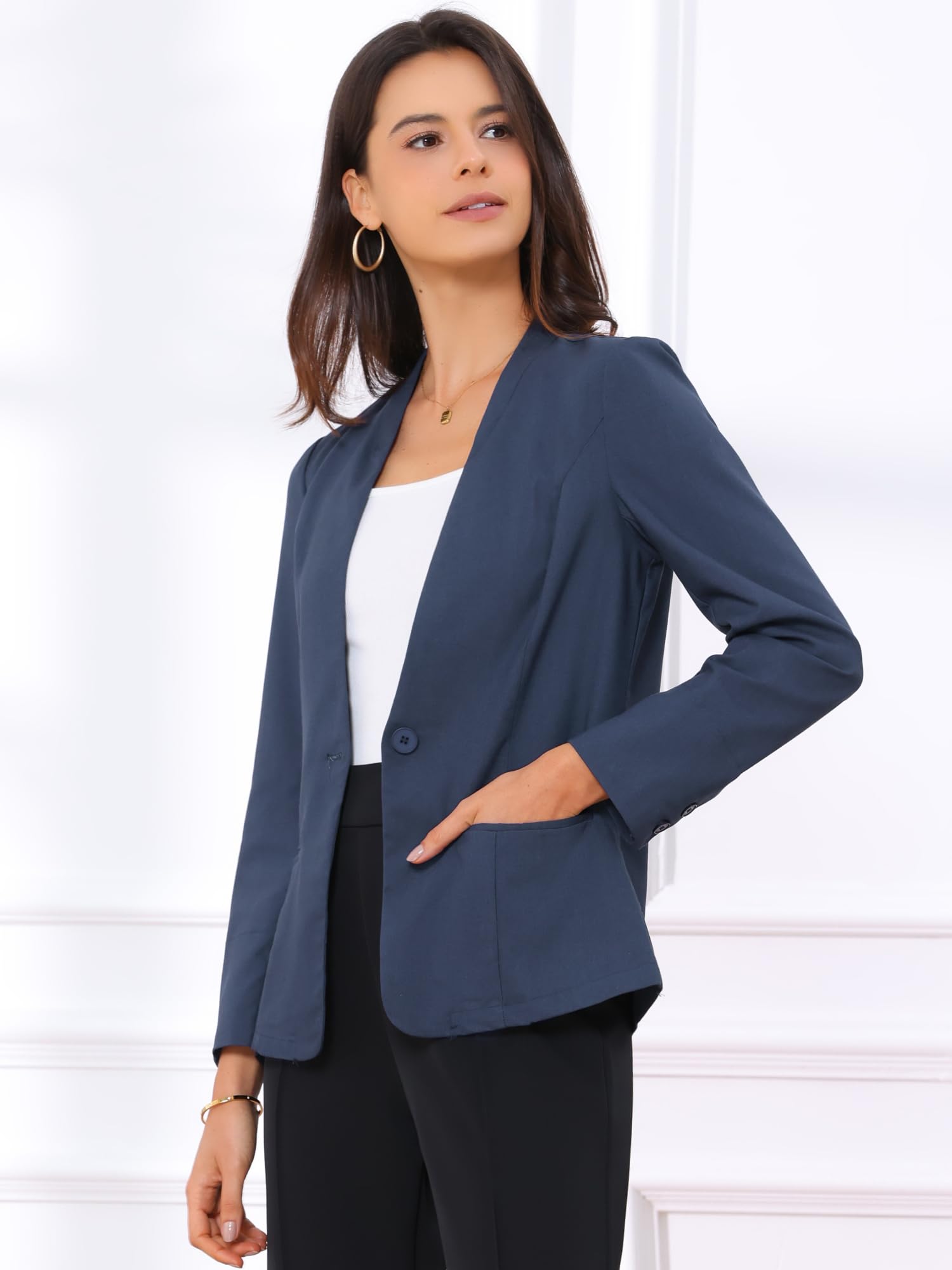 Allegra K Blazer da donna in lino casual blazer a maniche lunghe tasche giacca con bottone singolo per lavoro ufficio usura