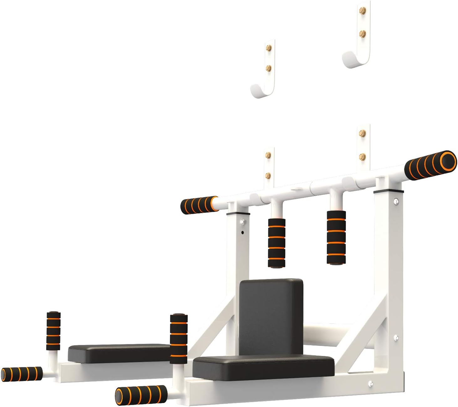 Wall Mounted Pull Up And Dip Bar - Multi Function Chin Up Bar And Dipping Bar (White)