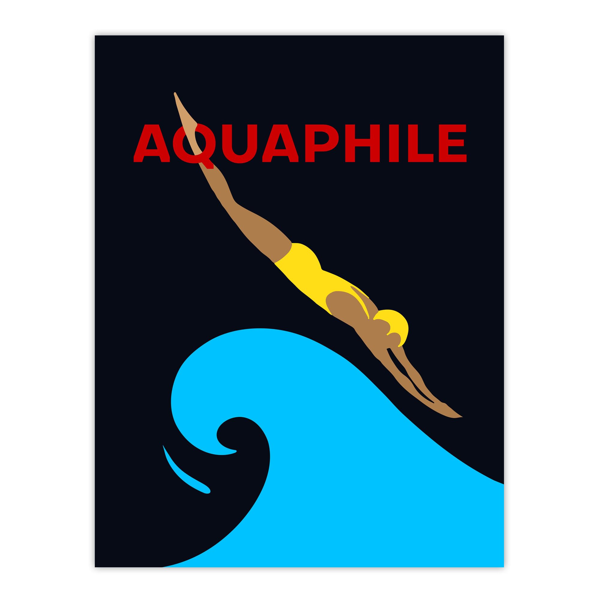 Aquaphile Water Lover Swimmer Diver Bold Red Graphic Wall Art Poster Print