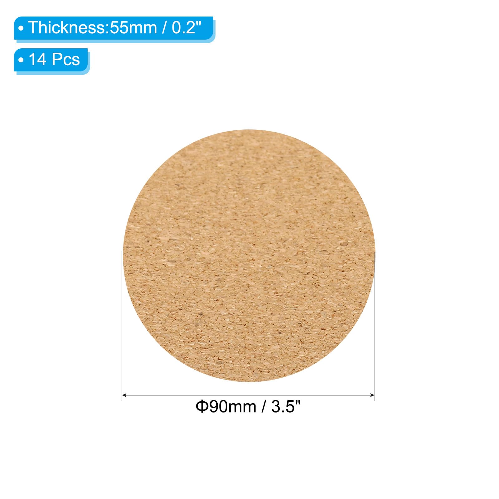 PATIKIL 14 Pack Round Brown Cork Coasters, 90x5mm (3.5x0.2 inch) Wood & Cork, Drink Coasters for Home Office, Bar or Restaurant - Image 2