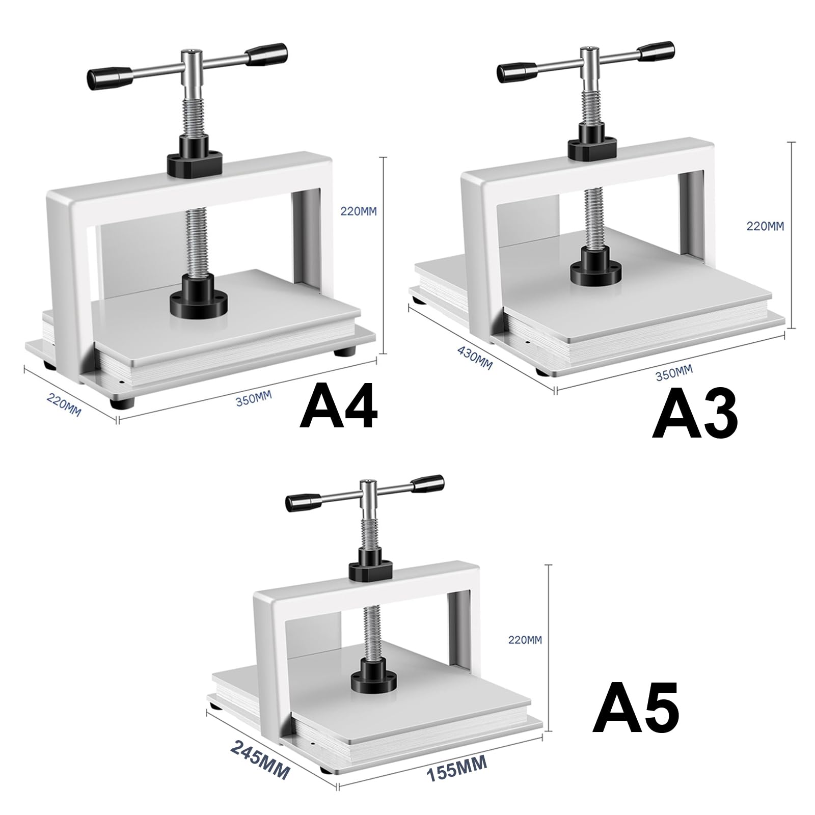 Pressa per Rilegatura Manuale (A3 A4 A5), Macchina per Appiattire La Carta, Macchina per Appiattire L'acciaio, Pressione: 1500 kg, Deflettori A 3 Lati, per Documenti, Libri,A5