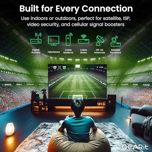 Câble coaxial RG6 GearIT 7,6m étanche pour antenne TV et décodeur satellite enterré