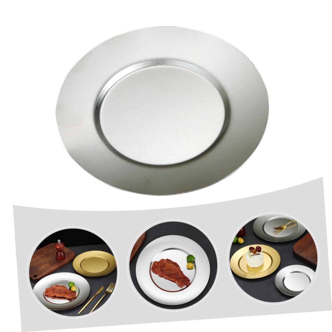 OHPHCALL Vintage Stainless Steel Plate Round Food Dish for Dessert Snacks Bbq Dishwasher for Camping Picnics and Outdoor Parties