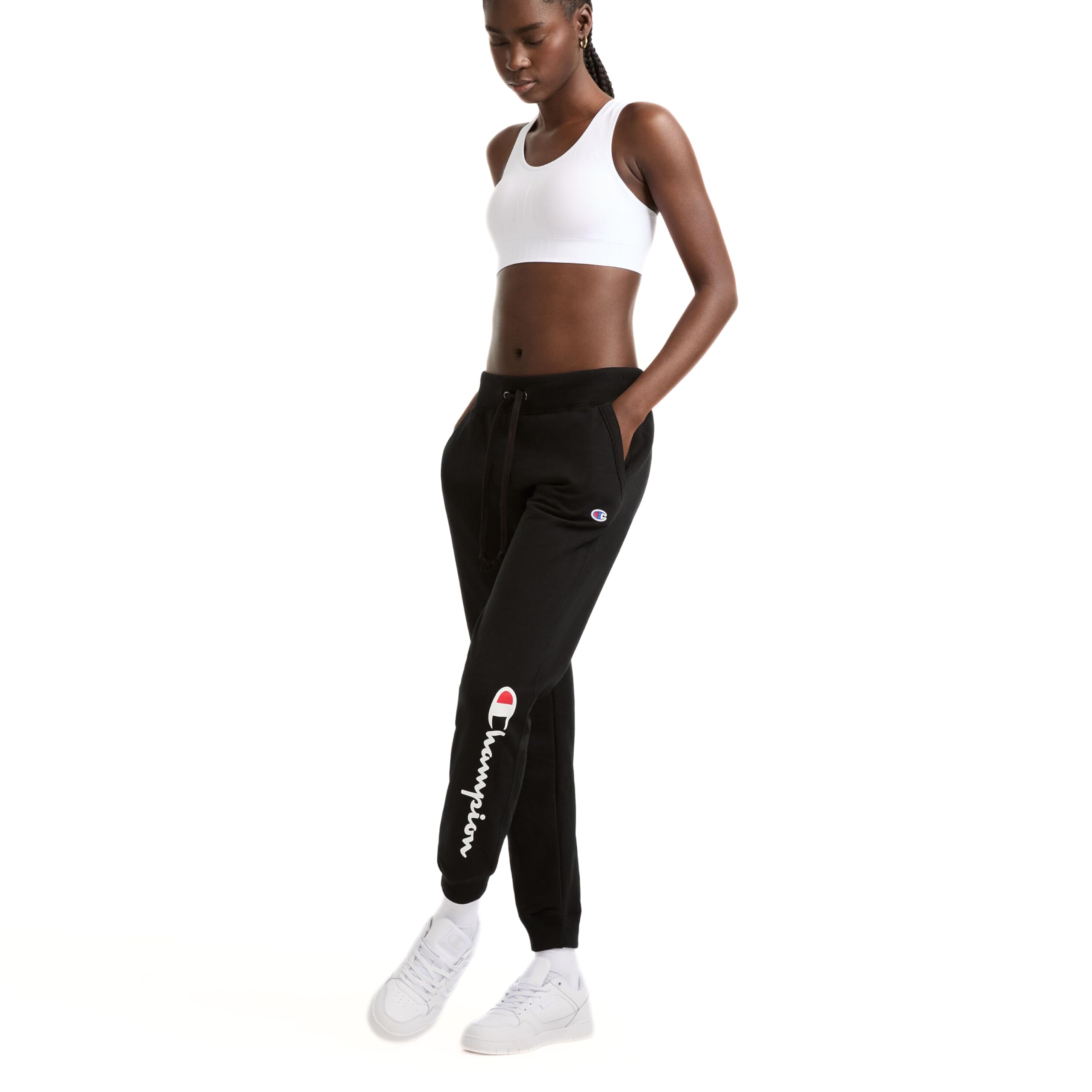 Champion - Champion Pantaloni da Jogging Powerblend da Donna con Logo Script, Pantaloni da Tuta Donna