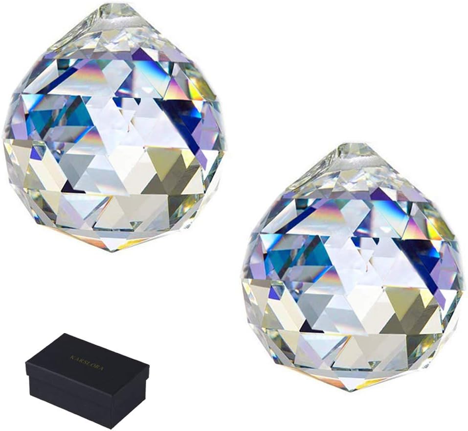 40mm Suncatcher Crystal Ball Prism Rainbow Maker Hanging Prisms Window Suncatchers, 2 Pack, Clear