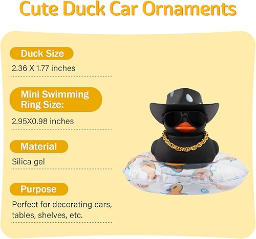 Miniatura 2 de wonuu Accesorios de coche, sombrero de vaquero, patos de goma, decoración de salpicadero, decoración de tablero de goma, pato, rosa, accesorios de