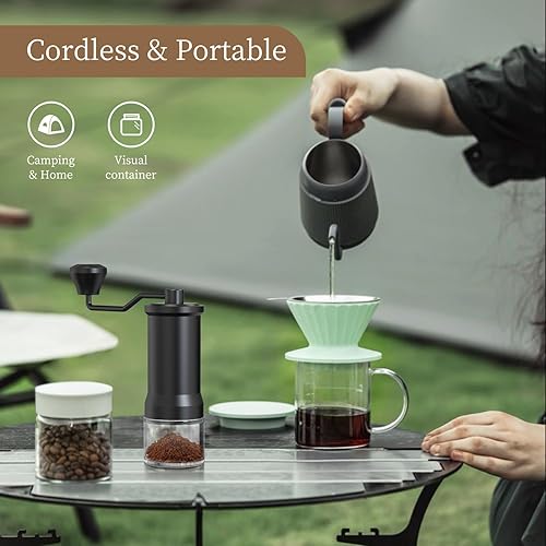 Miniatura 6 de Molinillo de café manual, molinillo de café de mano con núcleo cónico de rebabas de acero inoxidable, ajustable para molienda finagruesa para el