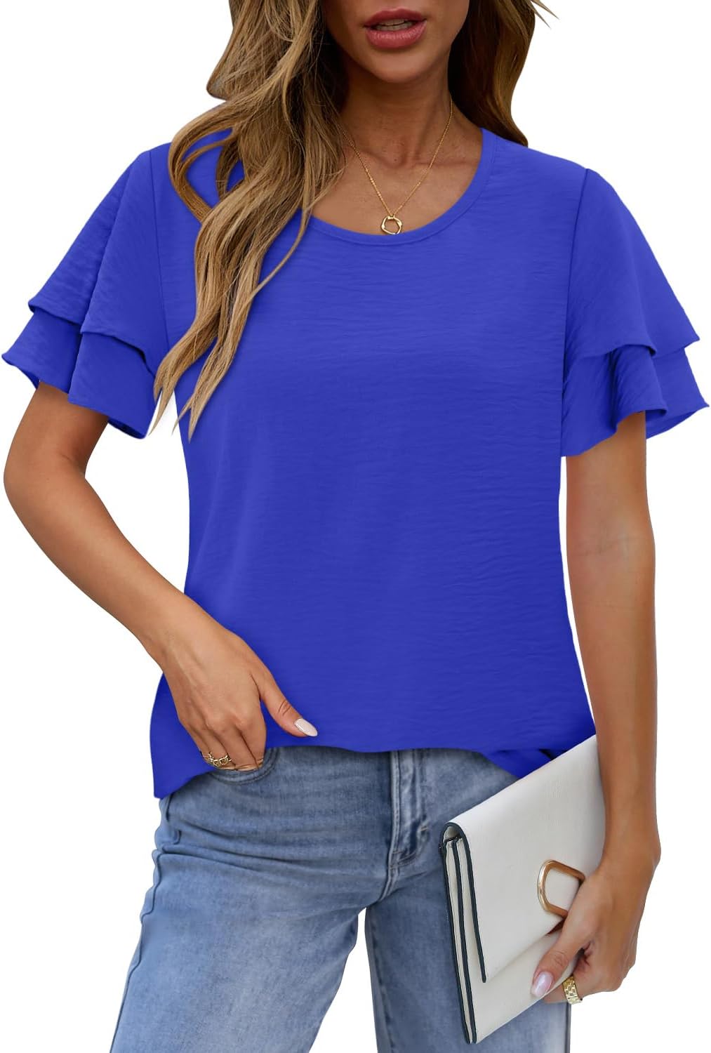 CRAZY GRID Women's Shirts Summer Casual Crewneck Short Sleeve Blouses Cute Floral Print Tunic Tops - Image 4