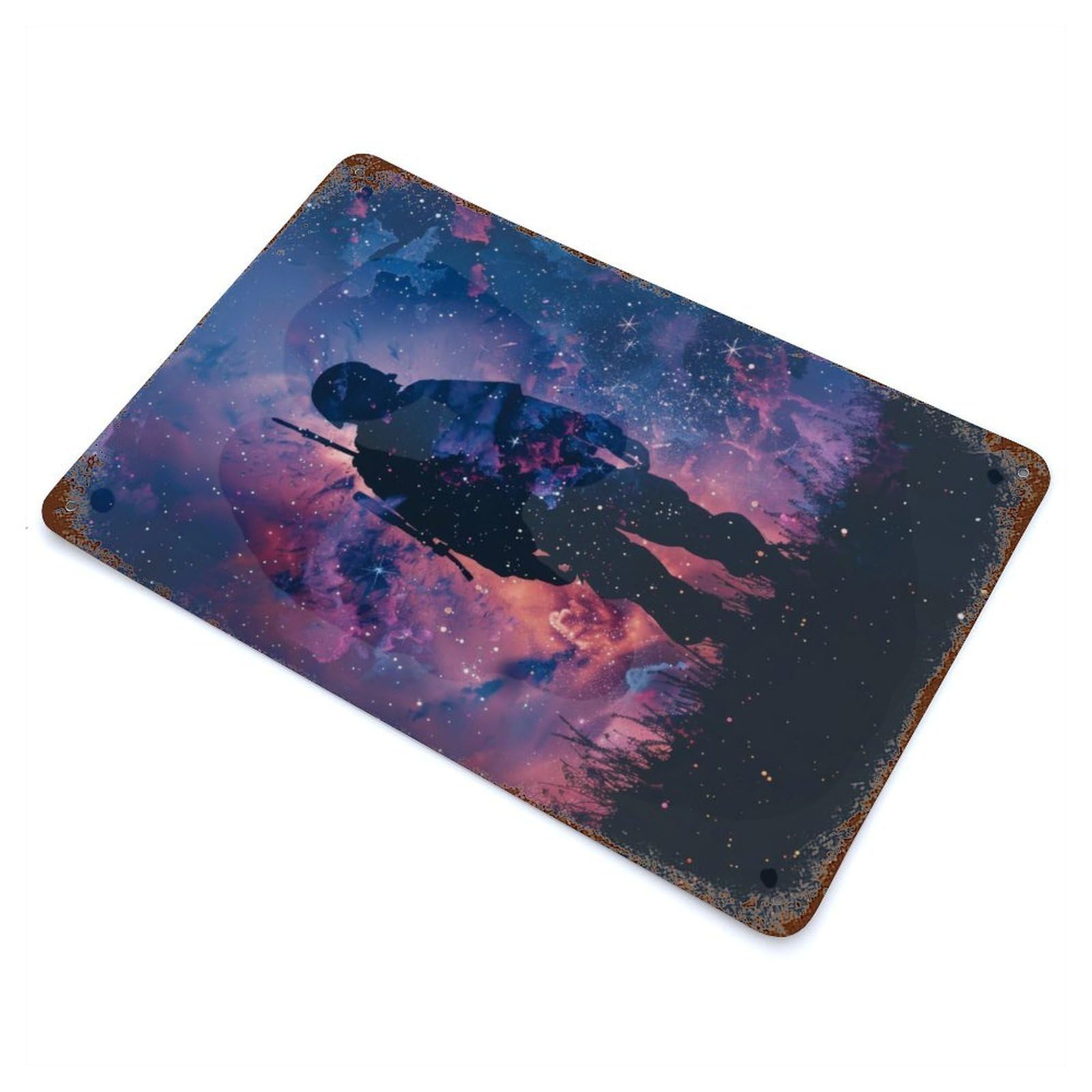 Garage Style Soldier Galaxy Silhouette Decorative Tin Sign 11.8"x7.9", Industrial Home Decor for Bar And Workshop
