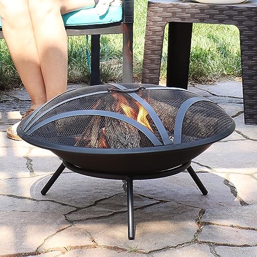 Sunnydaze Outdoor Replacement Fire Pit Bowl With Round Spark Screen - Steel With High-Temperature Painted Finish - 23-Inch #TOP1