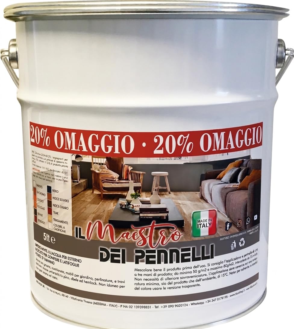 Impregnante legno esterni per ciclo cerato professionale ad acqua 5lt Maestro (Noce Scuro)
