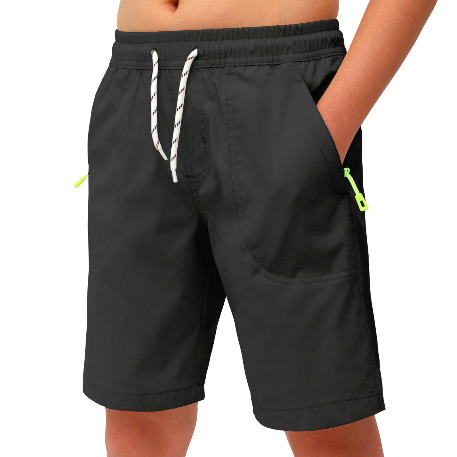 MEILONGER Pantaloncini da ragazzo per bambini, casual, vestibilità classica, con cinghia, estivi, da spiaggia, con tasche con chiusura lampo