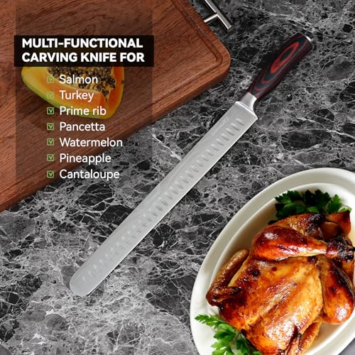 DiiHAUZZ Brisket Slicing Knife, 12" Carving Knife Razor Sharp High Carbon Steel with Ergonomic Pakkawood Handle for Meat, Roast Beef, BBQ, Turkey, Grilling Gift for Men by DiiHAUZZ - Image 6