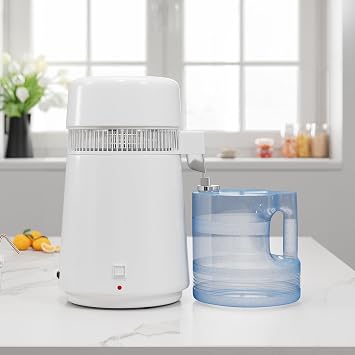 GarveeHome Water Distillers for Home Countertop, 1 gal/4 L Stainless Steel Distilled Water Machine with Glass Container, 750W Desktop Drinking Purifier Filter Distilling Kit