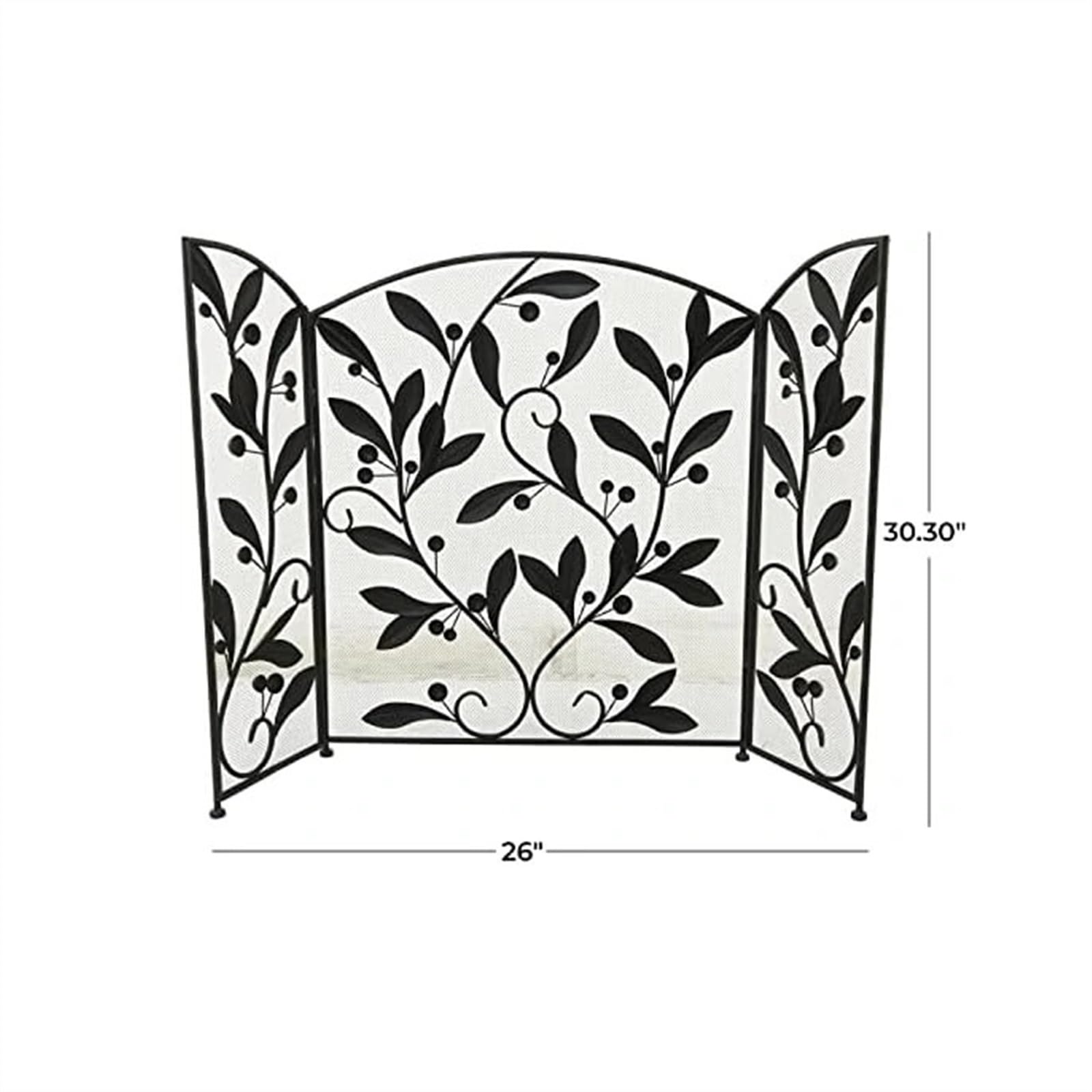 Schermo del camino Paravento for caminetto a 3 pannelli con rete pieghevole in rete con motivo floreale a foglie, 45" x 30" Camino parascintille