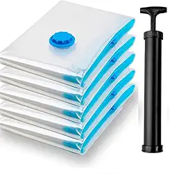 Kit Saco á Vácuo p/Embalar Vac Bag Mais Espaço Mala Viagem Guarda Roupa Fácil de Usar Reutilizável Premium (6un 80x100cm)
