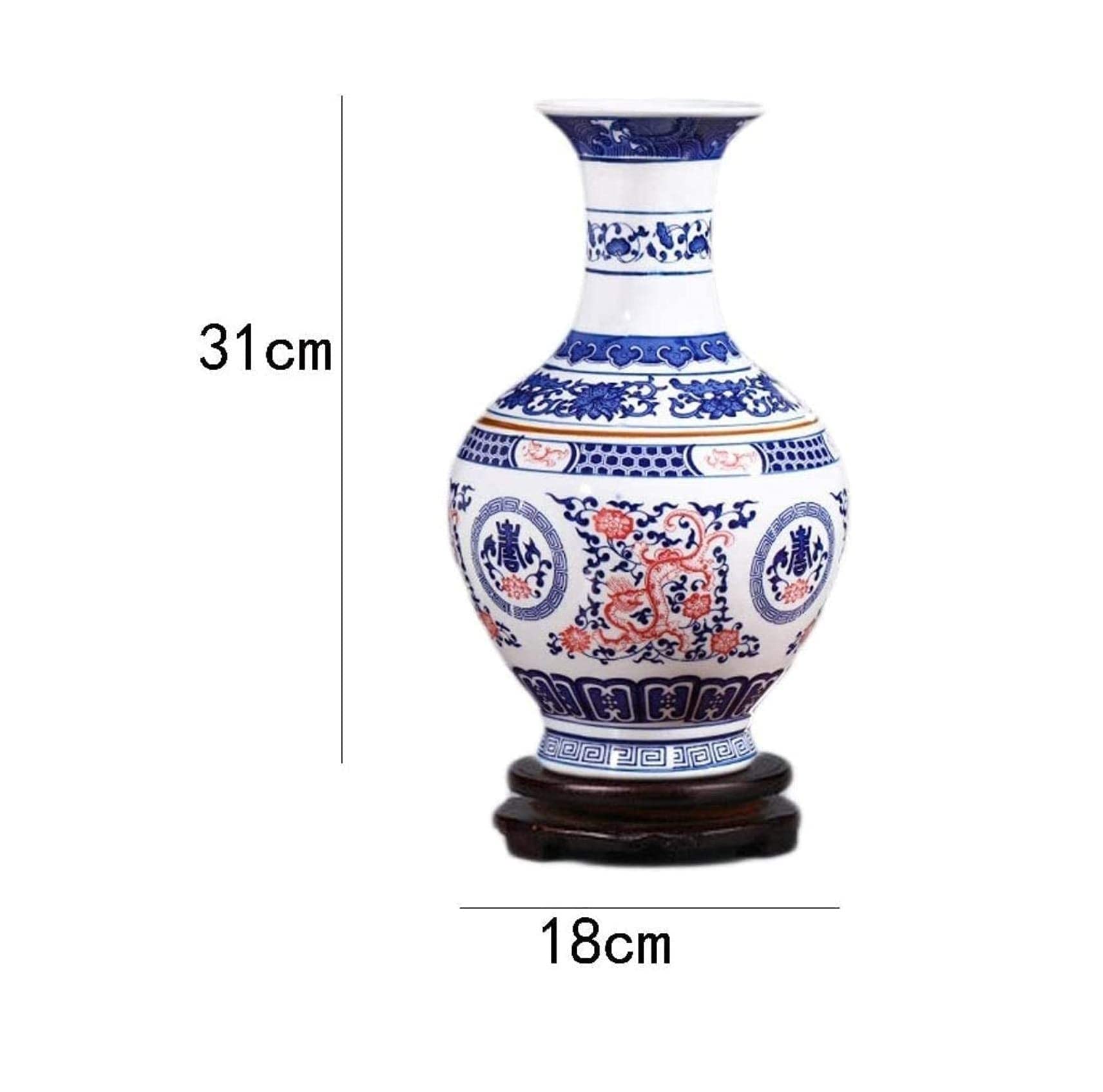 Vasen Vase aus Keramik, handgefertigt, mit drehbarem Sockel, rotes Muster, Hotel-Wohnzimmerzubehör (31 x 18 cm) for Blumen