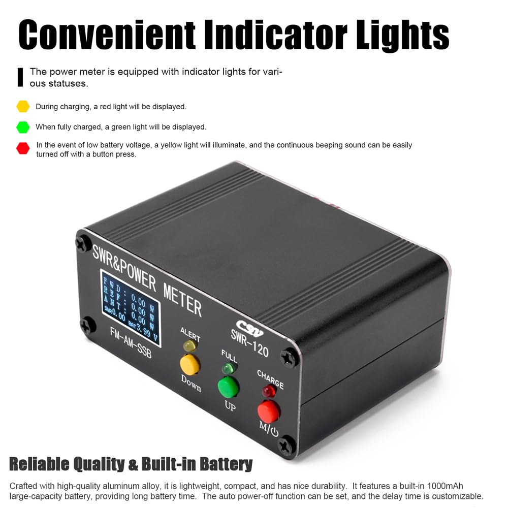 Compteur SWR 120W, Compteur de Puissance à Ondes Stationnaires, Compteur de Puissance Numérique avec écran OLED pour les Amateurs de Radioamateur
