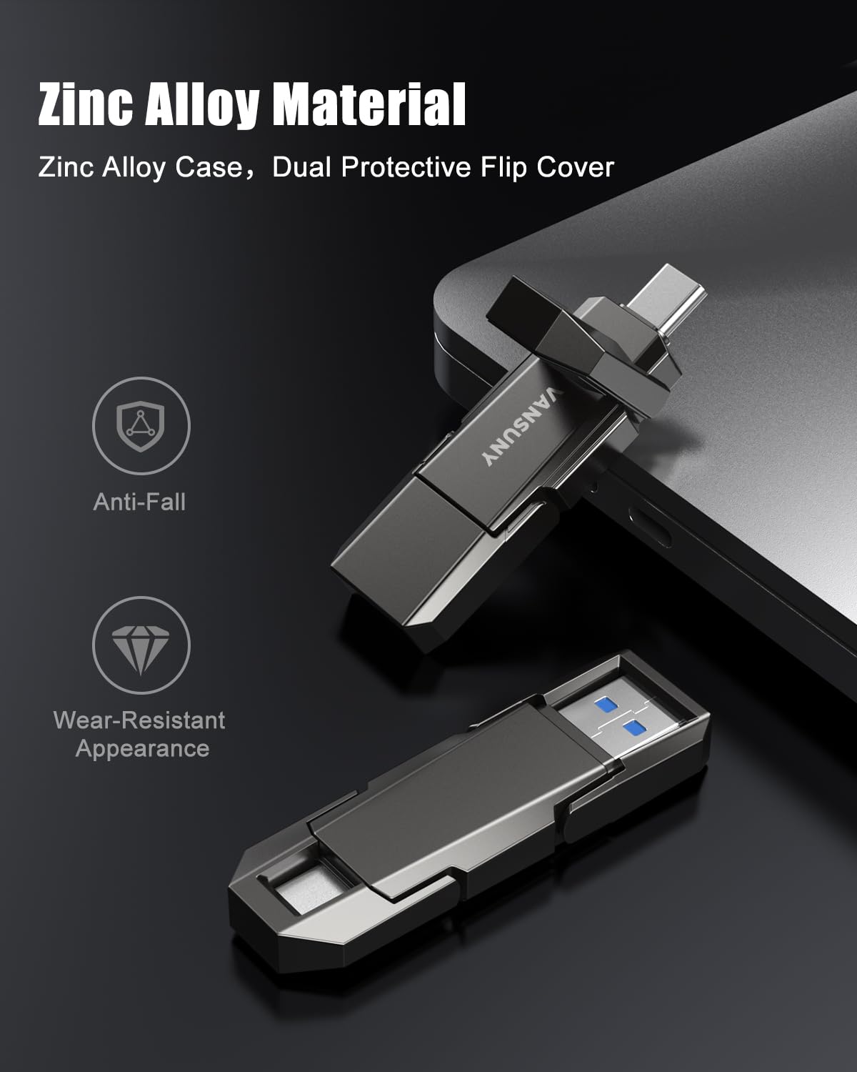 Vansuny Hard disk esterno portatile da 1 TB fino a 500 MB/s USB a stato solido USB 3.2 Dual SSD per telefono Android Tablet Laptop MacBook PC