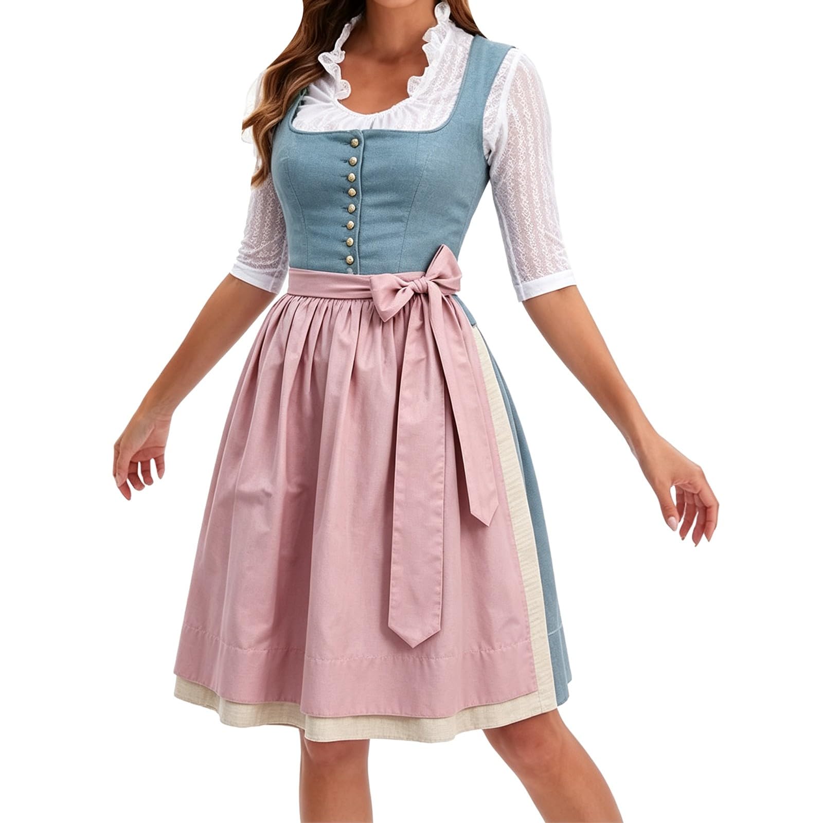 Dirndl Damen Dirndelkleider Oktoberfest Damen Trachtenkleid Dirndlkleid | Dirndl-Komplettsets Midi Dirndl Lang Grosse Grössen Wiesn Outfit Trachtenkleid für Volksfest