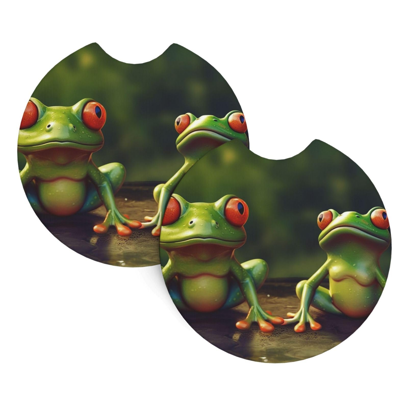 2 Pack Car Coaster for Cup Holders Funny Green Frogs Car Cup Coaster 2.7" Neoprene Non-Slip Automotive Cup Mat Universal Auto Car Interior Accessories for Women Men Cup Pad
