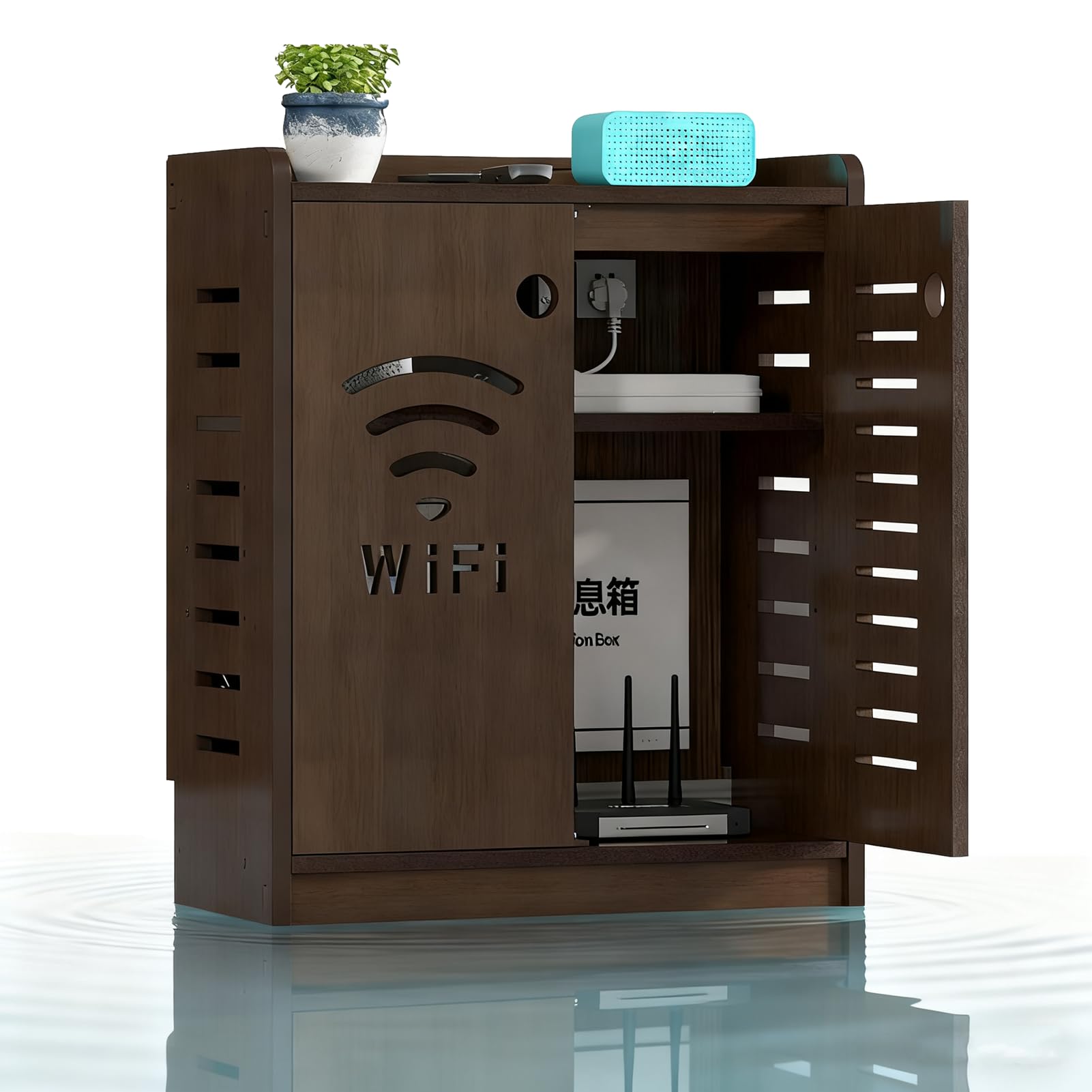 Routeur WiFi cache modem marron 80 cm armoire de rangement ventilée